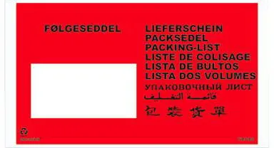 Docustick följesedelsficka med tryck på 10 språk C65 225 mm x 122 mm